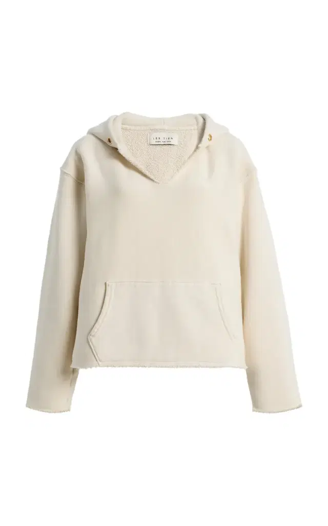 Rachel Raw-Edge Cotton Cropped Hoodie