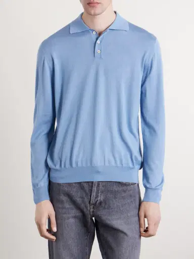 Slowear Slim-Fit Cashmere and Silk-Blend Polo Shirt - Men | Thumbnail 3