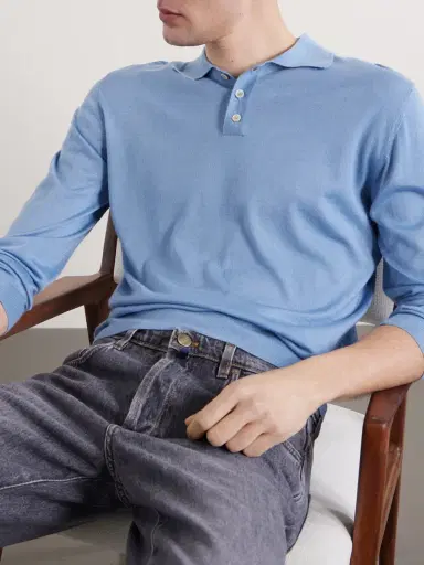 Slowear Slim-Fit Cashmere and Silk-Blend Polo Shirt - Men | Thumbnail 5