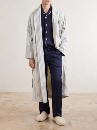 Tekla Belted Striped Organic Cotton-Terry Robe - Men | Thumbnail 2