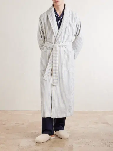 Tekla Belted Striped Organic Cotton-Terry Robe - Men | Thumbnail 3