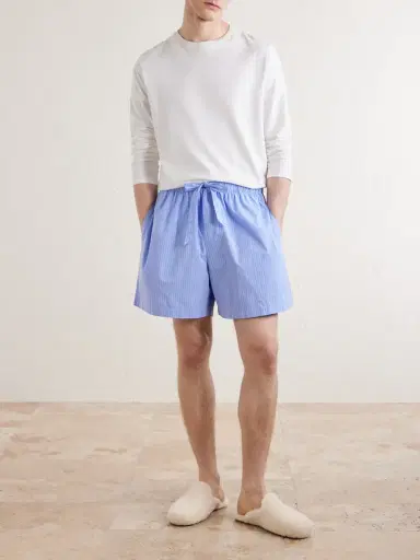Tekla Straight-Leg Striped Organic Cotton-Poplin Shorts - Men | Thumbnail 2