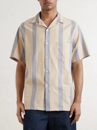 Portuguese Flannel Lousada Camp-Collar Embroidered Striped Cotton Shirt - Men | Thumbnail 3 Portuguese Flannel Lousada Camp-Collar Embroidered Striped Cotton Shirt - Men | Thumbnail 3