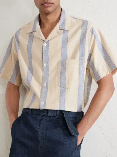 Portuguese Flannel Lousada Camp-Collar Embroidered Striped Cotton Shirt - Men | Thumbnail 5 Portuguese Flannel Lousada Camp-Collar Embroidered Striped Cotton Shirt - Men | Thumbnail 5