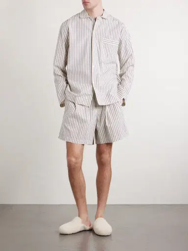 Tekla Straight-Leg Striped Organic Cotton-Poplin Shorts - Men | Thumbnail 2