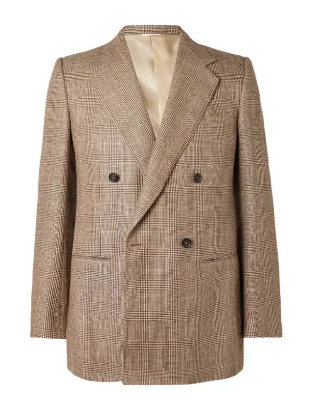 Husbands Double-Breasted Prince of Wales Checked Worsted Wool and Linen-Blend Blazer - Men