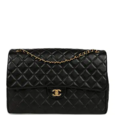 Chanel Chanel XXL Classic Single Travel Flap Bag Black Shiny Aged Calfskin Brushed Gold Hardware | Thumbnail 1