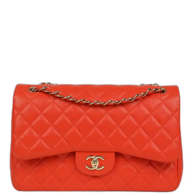 Chanel Pre-owned Chanel Jumbo Classic Double Flap Bag Dark Orange Shiny Caviar Light Gold Hardware