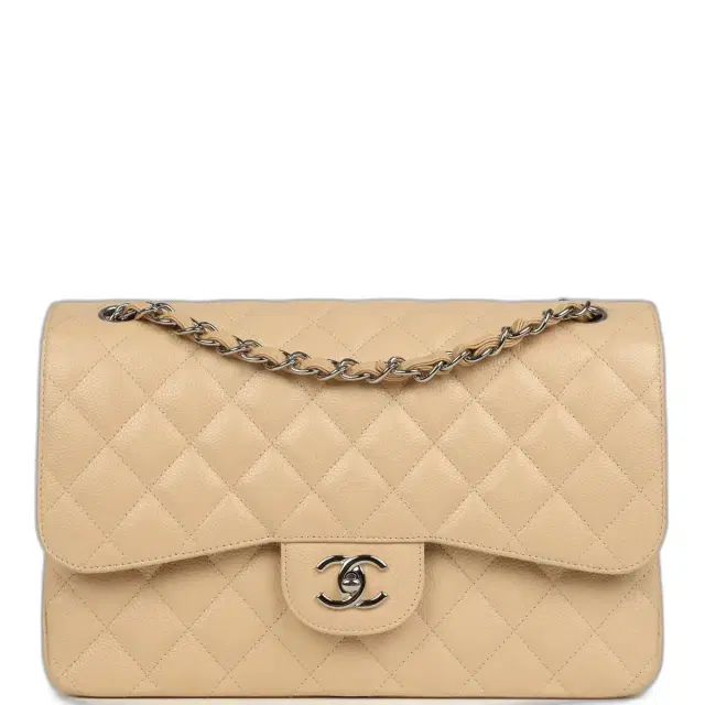 Chanel Pre-owned Chanel Jumbo Classic Double Flap Bag Light Beige Caviar Silver Hardware