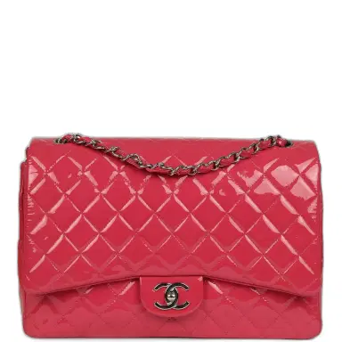 Chanel Pre-owned Chanel Maxi Classic Double Flap Bag Dark Pink Patent Silver Hardware | Thumbnail 1 Chanel Pre-owned Chanel Maxi Classic Double Flap Bag Dark Pink Patent Silver Hardware | Thumbnail 1