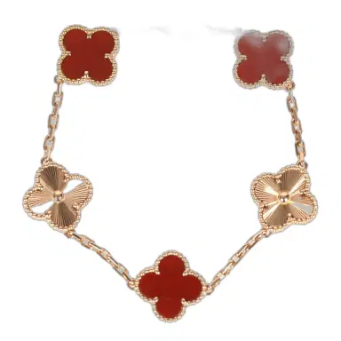 Van Cleef & Arpels Van Cleef & Arpels Vintage Alhambra 5 Motifs Bracelet Carnelian Guilloche 18K Rose Gold Hardware | Thumbnail 1 Van Cleef & Arpels Van Cleef & Arpels Vintage Alhambra 5 Motifs Bracelet Carnelian Guilloche 18K Rose Gold Hardware | Thumbnail 1