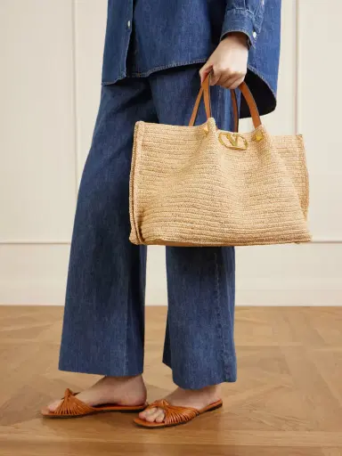 Valentino Garavani Vlogo Studded Leather-trimmed Woven Raffia Tote | Thumbnail 2 Valentino Garavani Vlogo Studded Leather-trimmed Woven Raffia Tote | Thumbnail 2