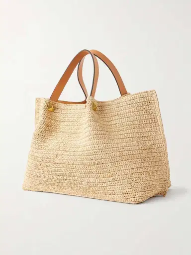 Valentino Garavani Vlogo Studded Leather-trimmed Woven Raffia Tote | Thumbnail 4 Valentino Garavani Vlogo Studded Leather-trimmed Woven Raffia Tote | Thumbnail 4