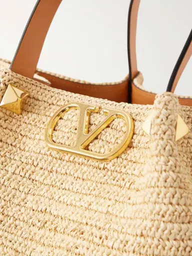 Valentino Garavani Vlogo Studded Leather-trimmed Woven Raffia Tote | Thumbnail 5 Valentino Garavani Vlogo Studded Leather-trimmed Woven Raffia Tote | Thumbnail 5