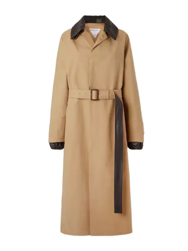 Belted Leather-trimmed Cotton-garbardine Trench Coat