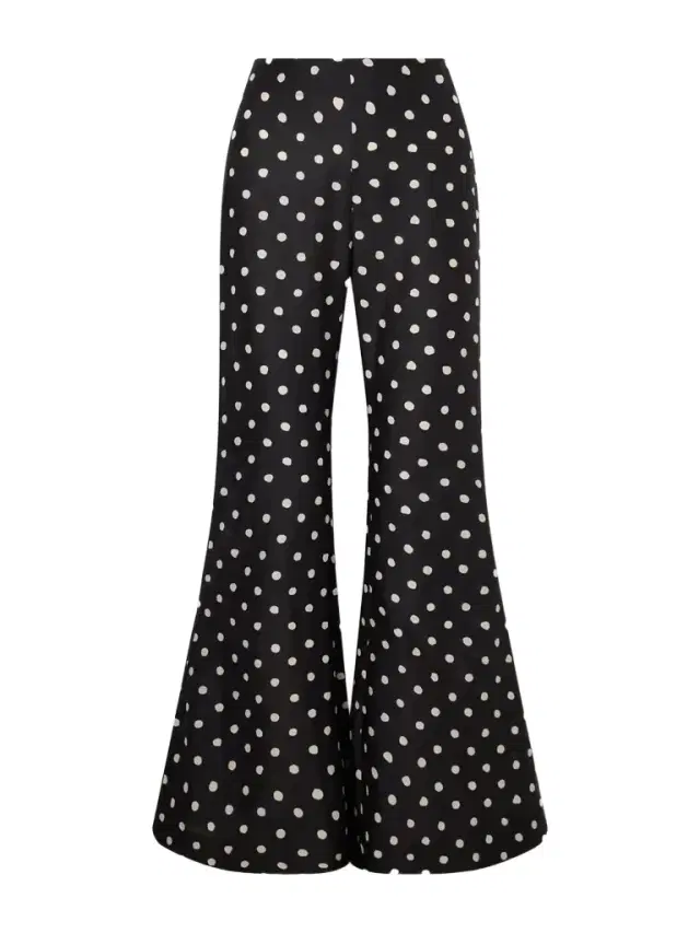 Farah Polka-dot Cotton And Silk-blend Flared Pants