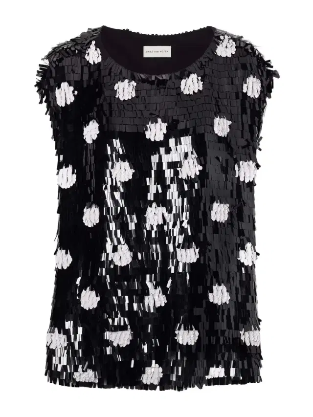 Paillette-embellished Polka-dot Silk Blouse