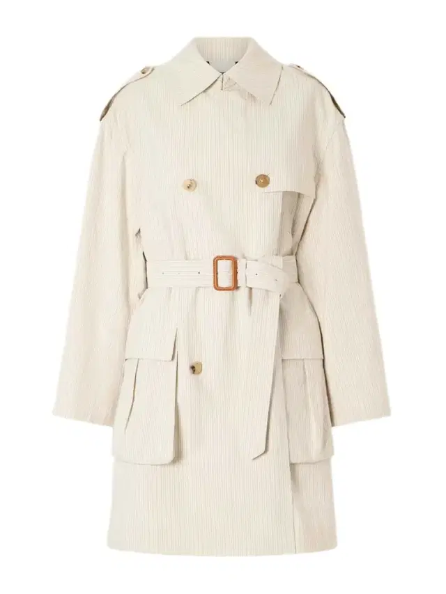 Double-breasted Belted Striped Cotton-blend Trench Coat