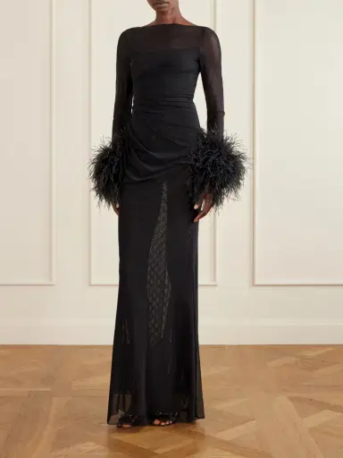 Gucci Layered Lace And Feather-trimmed Crepe De Chine Maxi Dress | Thumbnail 2