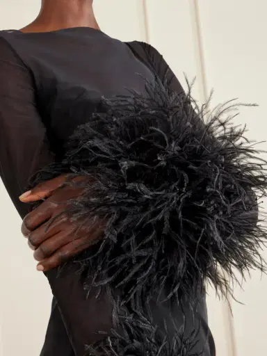 Gucci Layered Lace And Feather-trimmed Crepe De Chine Maxi Dress | Thumbnail 4