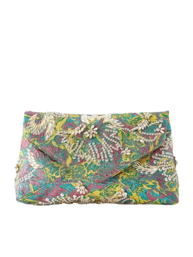 Embellished Floral-jacquard Clutch