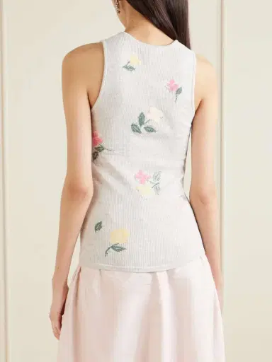 BERNADETTE Clementine Floral-jacquard Ribbed Cotton Tank Top | Thumbnail 3