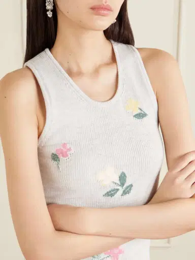 BERNADETTE Clementine Floral-jacquard Ribbed Cotton Tank Top | Thumbnail 4
