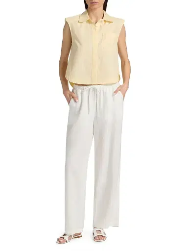 Simkhai Women's Winslow Striped Sleeveless Crop Button-Front Shirt - Buttercream Stripe - Size Large | Thumbnail 2 Simkhai Women's Winslow Striped Sleeveless Crop Button-Front Shirt - Buttercream Stripe - Size Large | Thumbnail 2