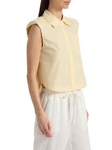 Simkhai Women's Winslow Striped Sleeveless Crop Button-Front Shirt - Buttercream Stripe - Size Large | Thumbnail 4 Simkhai Women's Winslow Striped Sleeveless Crop Button-Front Shirt - Buttercream Stripe - Size Large | Thumbnail 4