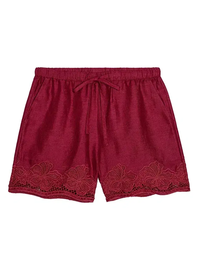 Rails Women's Jenner Linen Embroidered Shorts - Berry Hibiscus Embroidery
