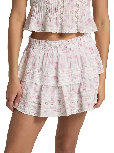 LoveShackFancy Women's Floral Cotton Tiered Miniskirt | Thumbnail 3