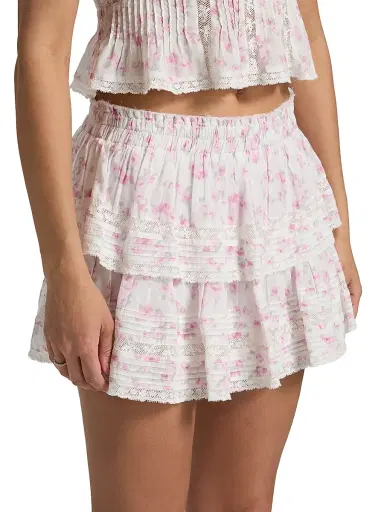LoveShackFancy Women's Floral Cotton Tiered Miniskirt | Thumbnail 4