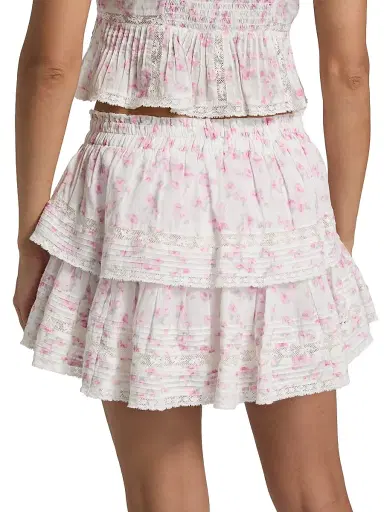 LoveShackFancy Women's Floral Cotton Tiered Miniskirt | Thumbnail 5