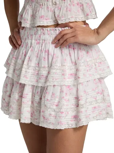 LoveShackFancy Women's Floral Cotton Tiered Miniskirt | Thumbnail 6