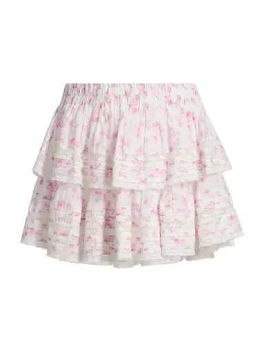 LoveShackFancy Women's Floral Cotton Tiered Miniskirt | Thumbnail 1