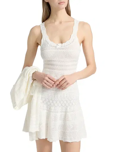 LoveShackFancy Women's Darlena Pointelle Knit Minidress - Light Chai - Size XL | Thumbnail 3