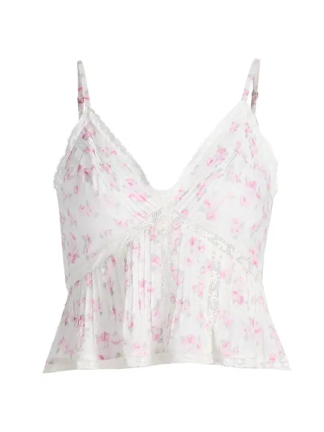 LoveShackFancy Women's Elsette Floral Cotton Camisole Top - Rustic Orchid