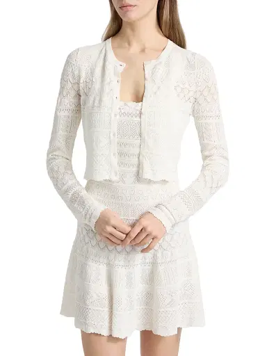 LoveShackFancy Women's Brigette Pointelle Knit Cardigan - Light Chai - Size XL | Thumbnail 3