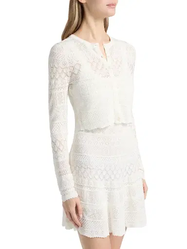 LoveShackFancy Women's Brigette Pointelle Knit Cardigan - Light Chai - Size XL | Thumbnail 4