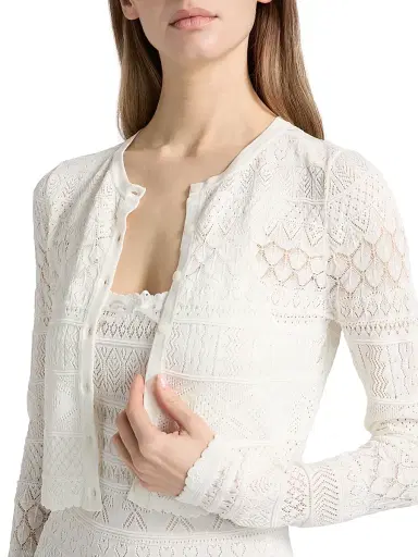 LoveShackFancy Women's Brigette Pointelle Knit Cardigan - Light Chai - Size XL | Thumbnail 6