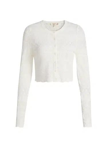 LoveShackFancy Women's Brigette Pointelle Knit Cardigan - Light Chai - Size XL | Thumbnail 1