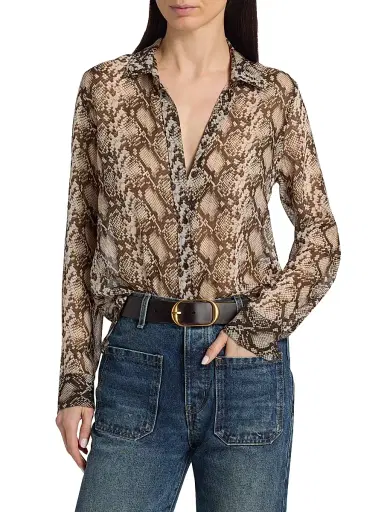 Nili Lotan Women's Gaia Snakeskin-Print Silk Shirt - Stone Brown Snake Print - Size Large | Thumbnail 3 Nili Lotan Women's Gaia Snakeskin-Print Silk Shirt - Stone Brown Snake Print - Size Large | Thumbnail 3