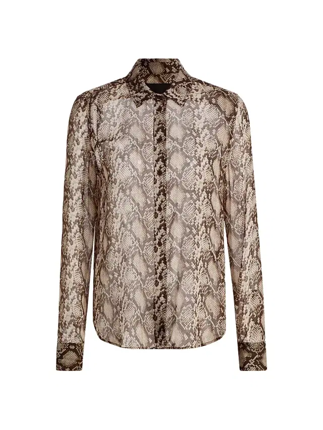 Women's Gaia Snakeskin-Print Silk Shirt - Stone Brown Snake Print