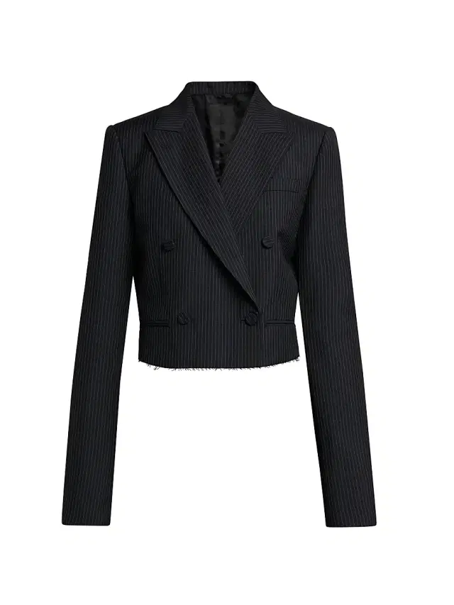 McQueen Women's Pinstriped Wool-Mohair Crop Blazer - Navy Mel