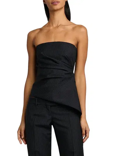 McQueen Women's Pinstriped Wool-Mohair Sculpted Top - Navy Mel | Thumbnail 3 McQueen Women's Pinstriped Wool-Mohair Sculpted Top - Navy Mel | Thumbnail 3