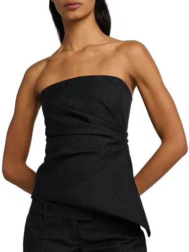 McQueen Women's Pinstriped Wool-Mohair Sculpted Top - Navy Mel | Thumbnail 6 McQueen Women's Pinstriped Wool-Mohair Sculpted Top - Navy Mel | Thumbnail 6