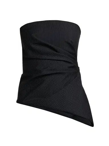 McQueen Women's Pinstriped Wool-Mohair Sculpted Top - Navy Mel | Thumbnail 1 McQueen Women's Pinstriped Wool-Mohair Sculpted Top - Navy Mel | Thumbnail 1