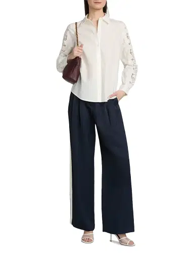 Elie Tahari Women's Dani Lace Sleeve Silk Shirt - Sky White | Thumbnail 2 Elie Tahari Women's Dani Lace Sleeve Silk Shirt - Sky White | Thumbnail 2