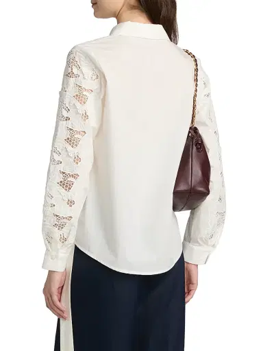 Elie Tahari Women's Dani Lace Sleeve Silk Shirt - Sky White | Thumbnail 5 Elie Tahari Women's Dani Lace Sleeve Silk Shirt - Sky White | Thumbnail 5
