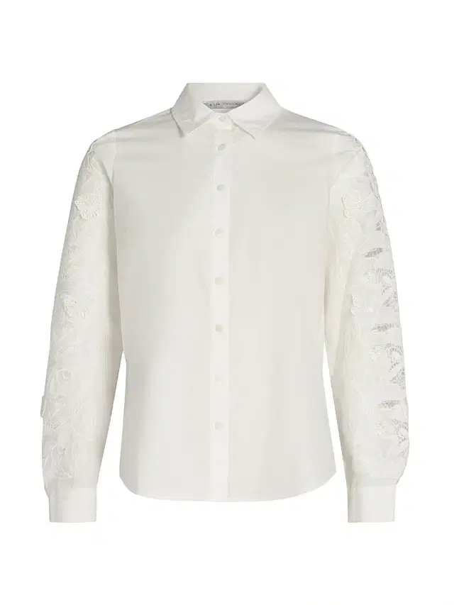 Elie Tahari Women's Dani Lace Sleeve Silk Shirt - Sky White
